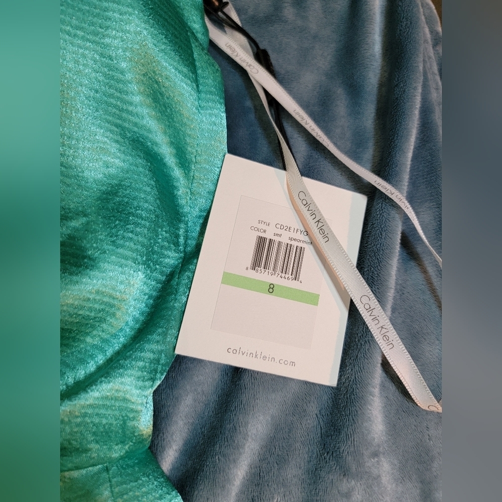 Calvin Klein One-Shoulder Spearmint Green Dress Size 8 - Picture 6 of 10